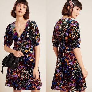 Anthropologie Francie Floral Velvet Mini Dress